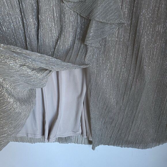 Joseph Ribkoff Midi Dress Sz 10 Silver V Neck Half Sleeve Ruched Bride Mother - Picture 8 of 11